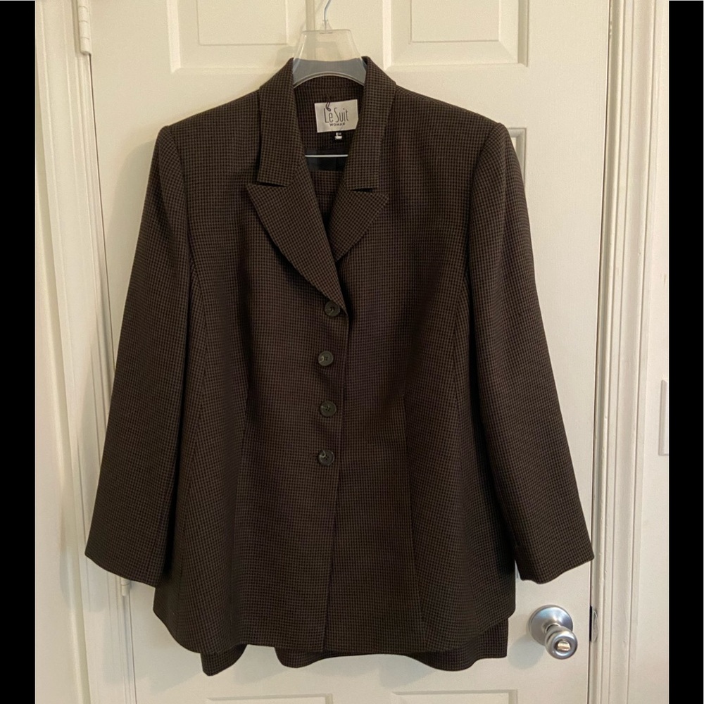 Le Suit Brown with Black Check Jacket and Skirt